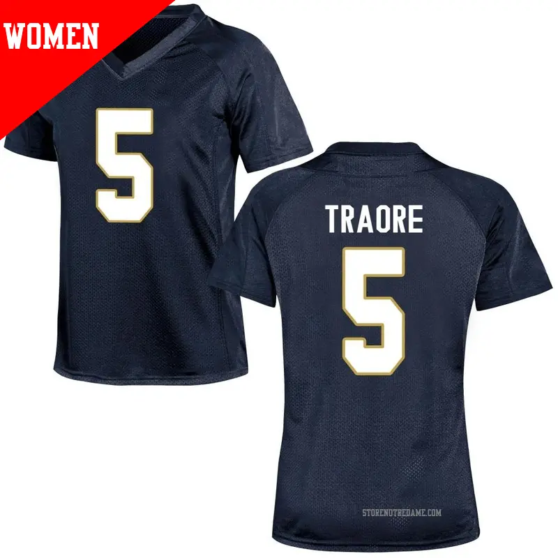 Women's ＃5 Boubacar Traore Notre Dame Fighting Irish Replica Navy Blue Football College Jersey