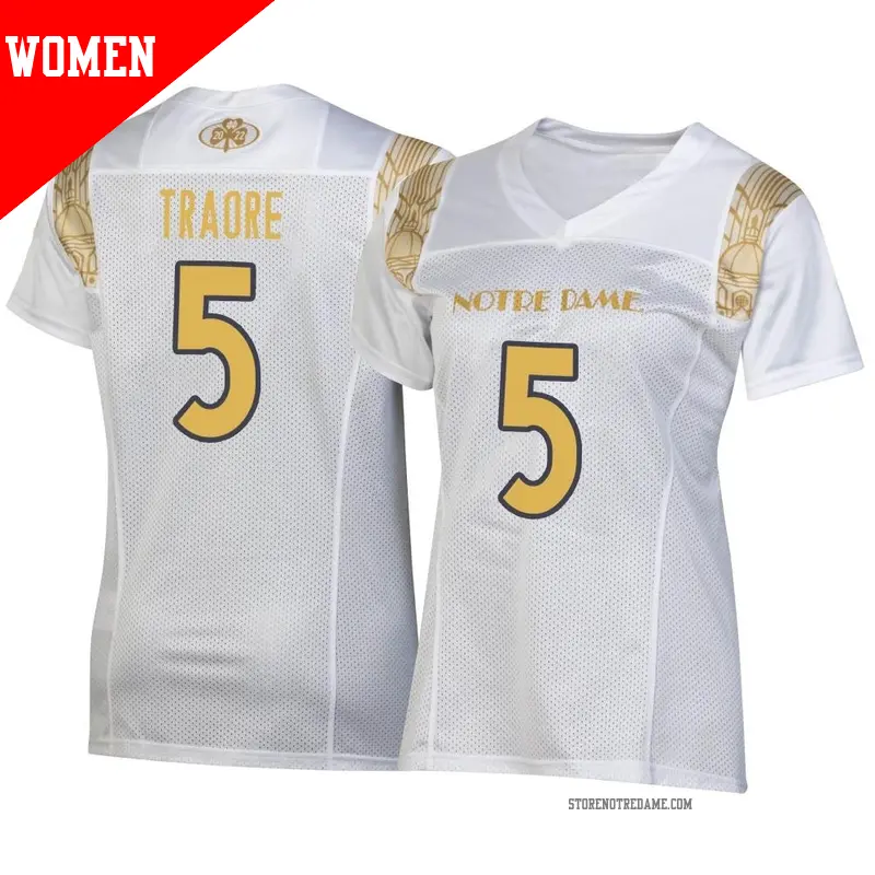 Women's ＃5 Boubacar Traore Notre Dame Fighting Irish Replica White 2022 Shamrock Series Jersey