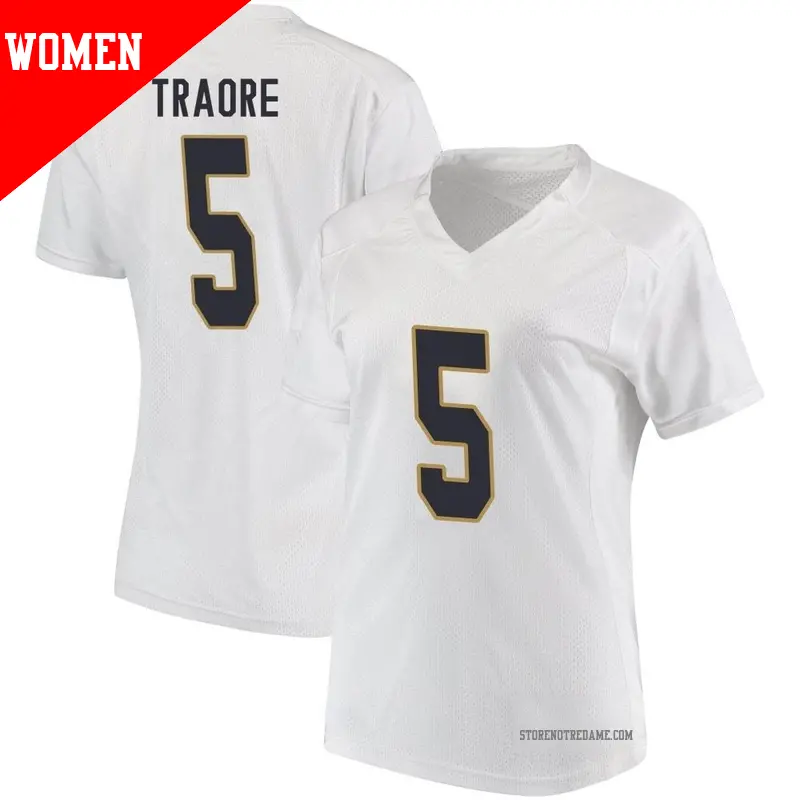 Women's ＃5 Boubacar Traore Notre Dame Fighting Irish Replica White Football College Jersey