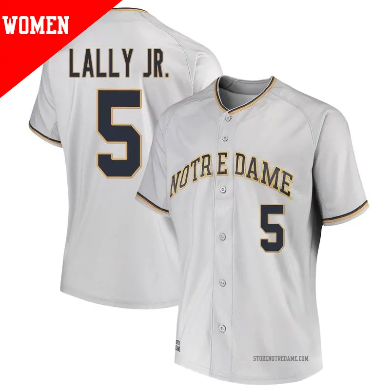 Women's ＃5 David Lally Jr. Notre Dame Fighting Irish Replica Gray Performance Baseball Jersey