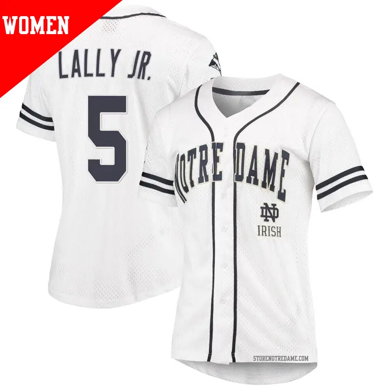 Women's ＃5 David Lally Jr. Notre Dame Fighting Irish Replica White/Navy Colosseum Free Spirited Baseball Jersey