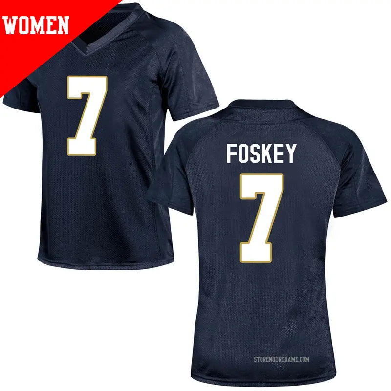 Women's ＃7 Isaiah Foskey Notre Dame Fighting Irish Game Navy Blue Football College Jersey