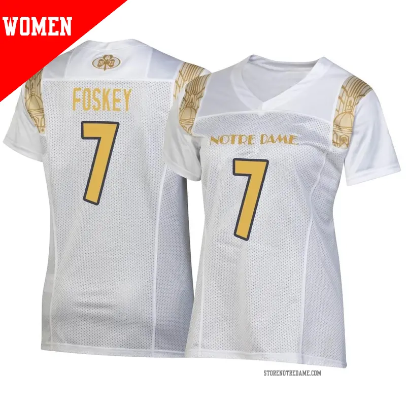 Women's ＃7 Isaiah Foskey Notre Dame Fighting Irish Replica White 2022 Shamrock Series Jersey