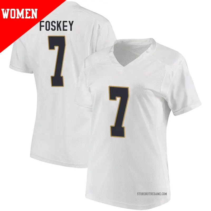 Women's ＃7 Isaiah Foskey Notre Dame Fighting Irish Replica White Football College Jersey