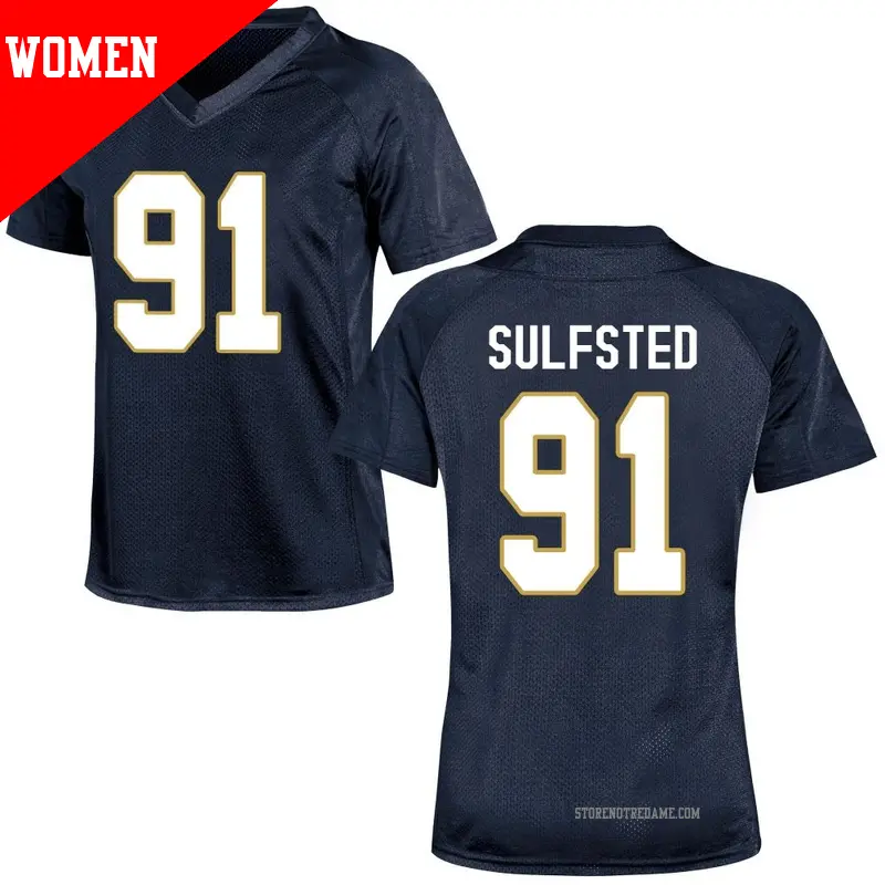 Women's ＃91 Gordy Sulfsted Notre Dame Fighting Irish Game Navy Blue Football College Jersey