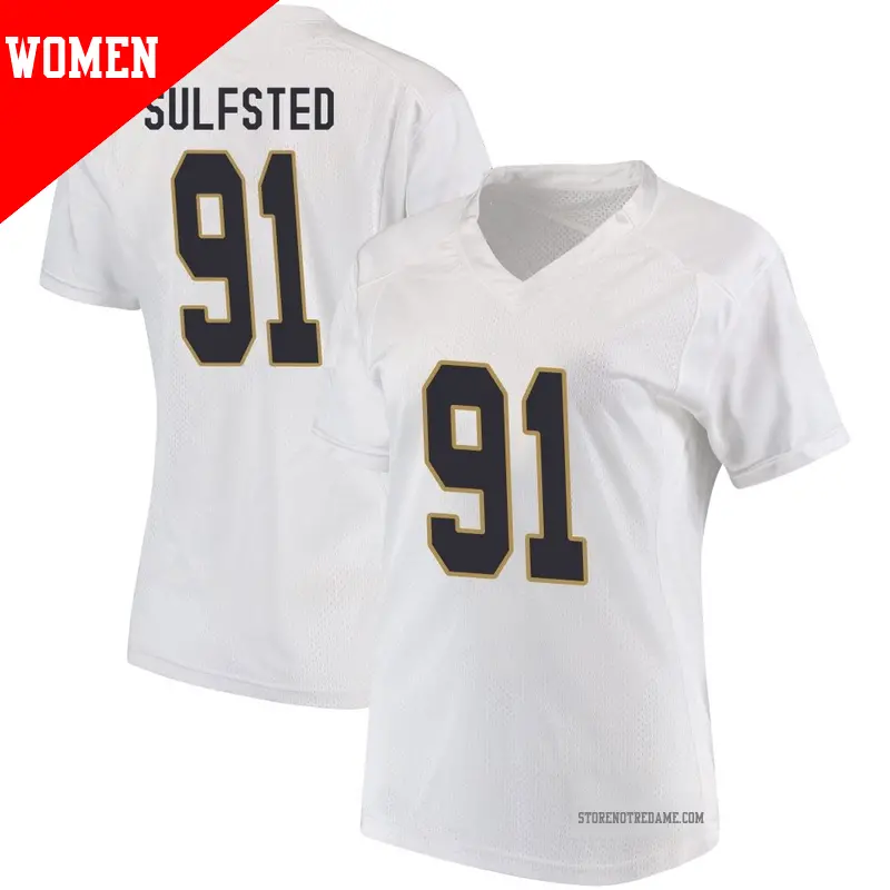 Women's ＃91 Gordy Sulfsted Notre Dame Fighting Irish Game White Football College Jersey