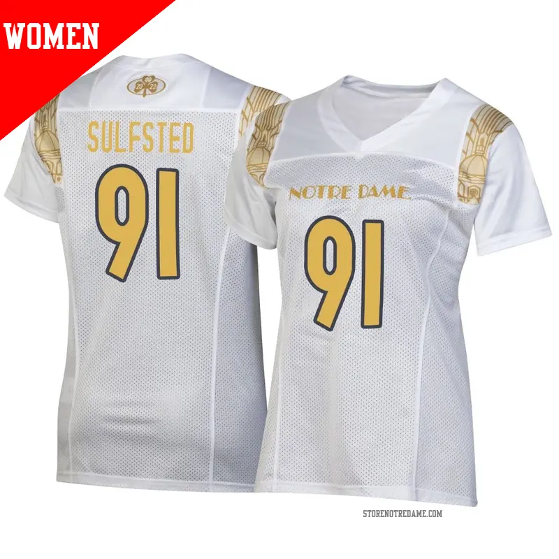 Women's ＃91 Gordy Sulfsted Notre Dame Fighting Irish Replica White 2022 Shamrock Series Jersey