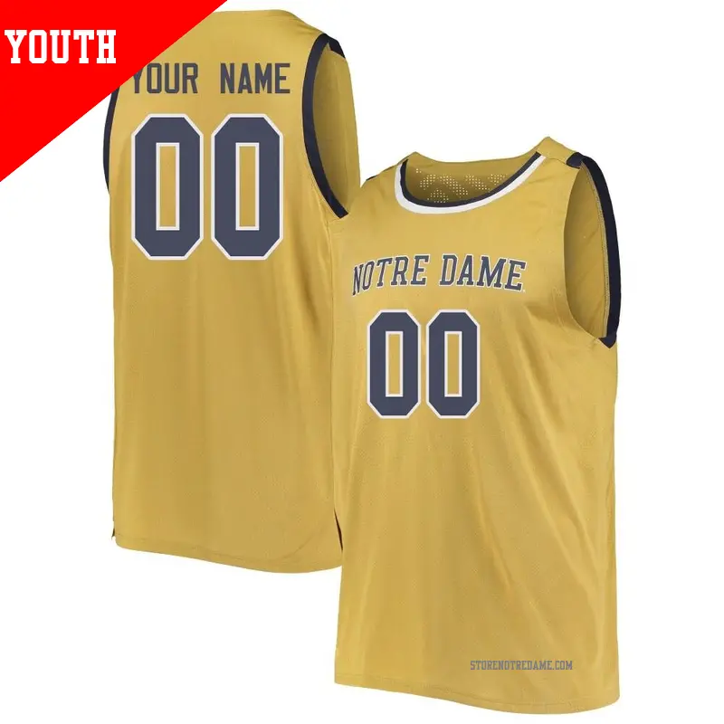 Youth ＃00 Custom Notre Dame Fighting Irish Replica Gold Basketball Jerseys
