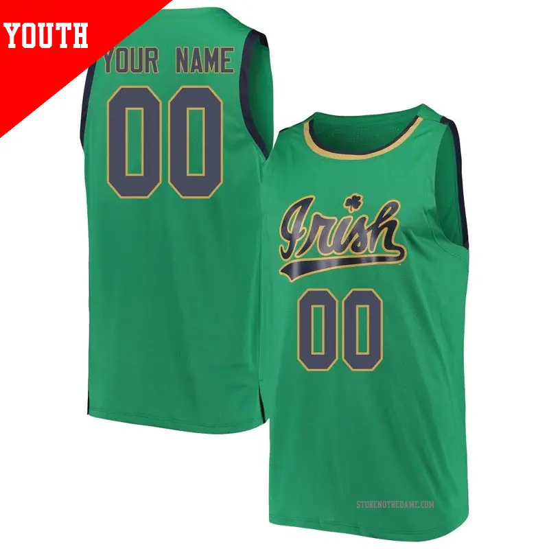 Youth ＃00 Custom Notre Dame Fighting Irish Replica Green Kelly Basketball Jerseys