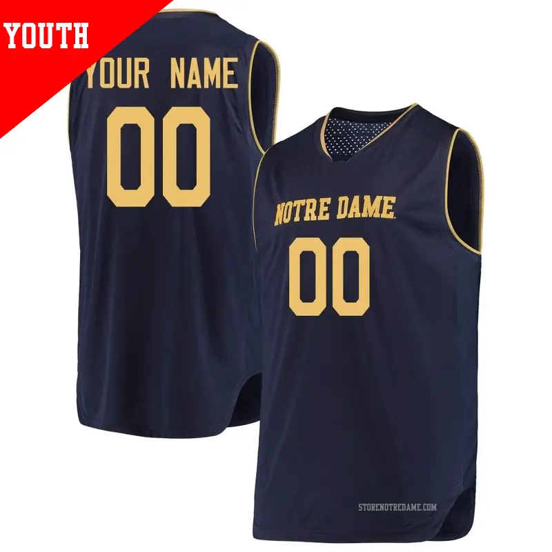 Youth ＃00 Custom Notre Dame Fighting Irish Replica Navy/Gold Basketball Jerseys