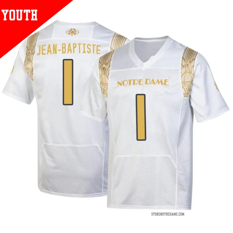 Youth ＃1 Javontae Jean-Baptiste Notre Dame Fighting Irish Replica White 2022 Shamrock Series Jersey