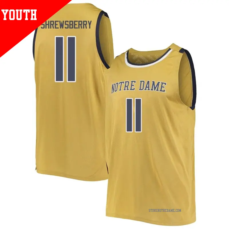 Youth ＃11 Braeden Shrewsberry Notre Dame Fighting Irish Replica Gold Basketball Jerseys