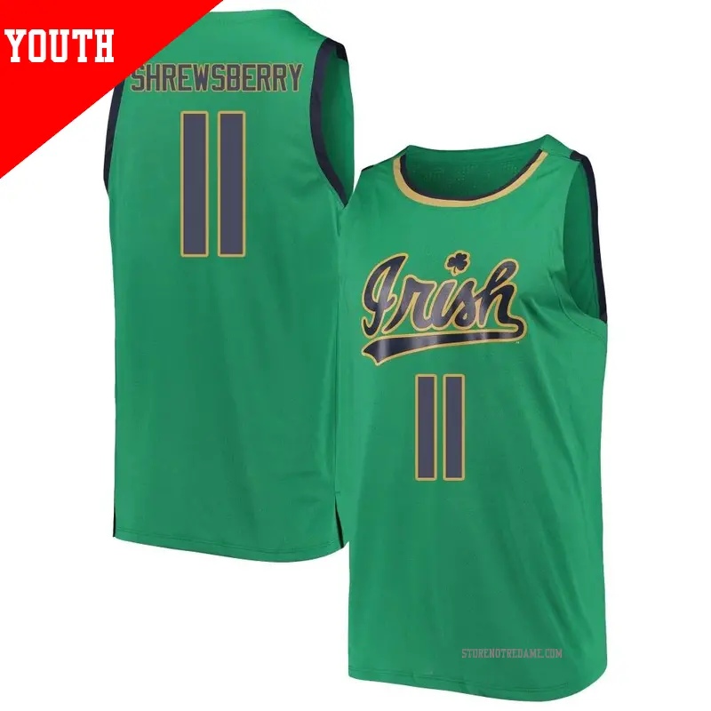 Youth ＃11 Braeden Shrewsberry Notre Dame Fighting Irish Replica Green Kelly Basketball Jerseys