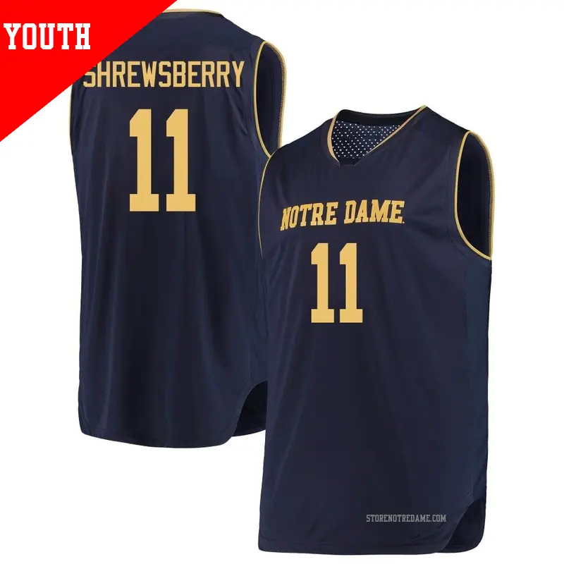 Youth ＃11 Braeden Shrewsberry Notre Dame Fighting Irish Replica Navy/Gold Basketball Jerseys