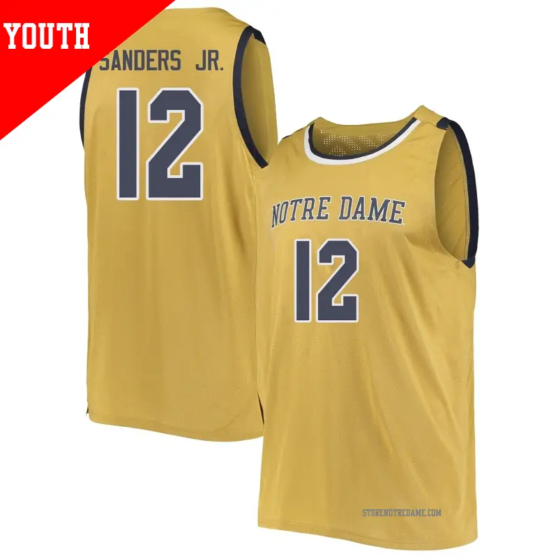 Youth ＃12 Tony Sanders Jr. Notre Dame Fighting Irish Replica Gold Basketball Jerseys