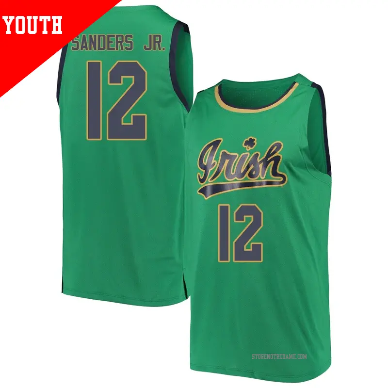 Youth ＃12 Tony Sanders Jr. Notre Dame Fighting Irish Replica Green Kelly Basketball Jerseys