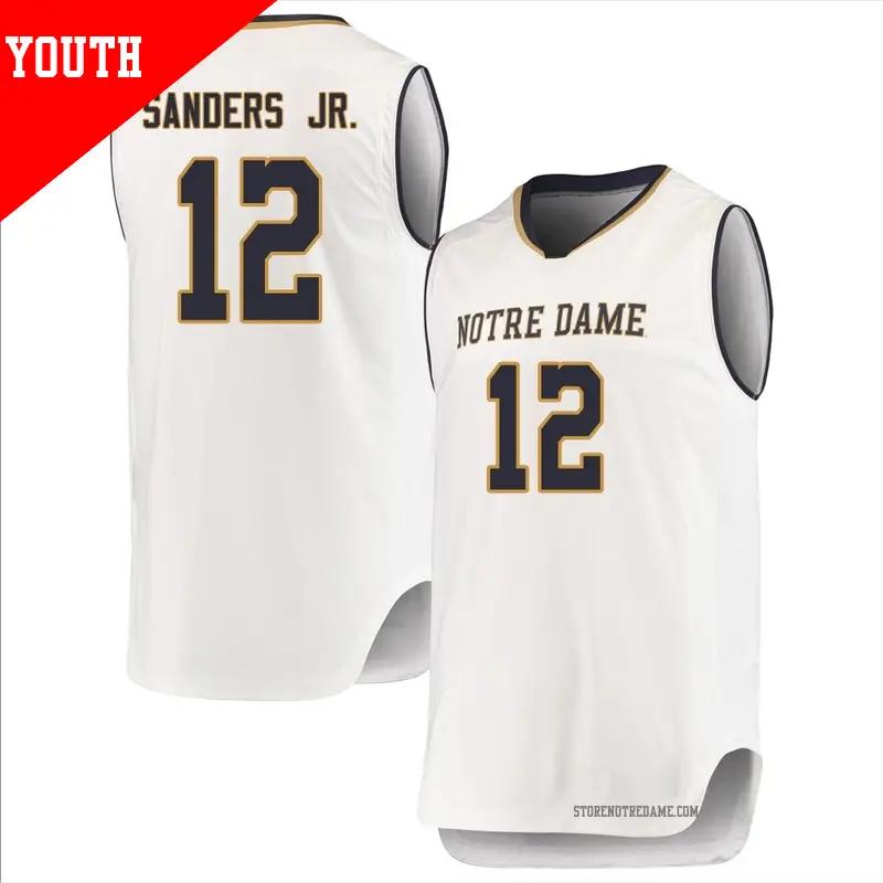 Youth ＃12 Tony Sanders Jr. Notre Dame Fighting Irish Replica White Basketball Jerseys