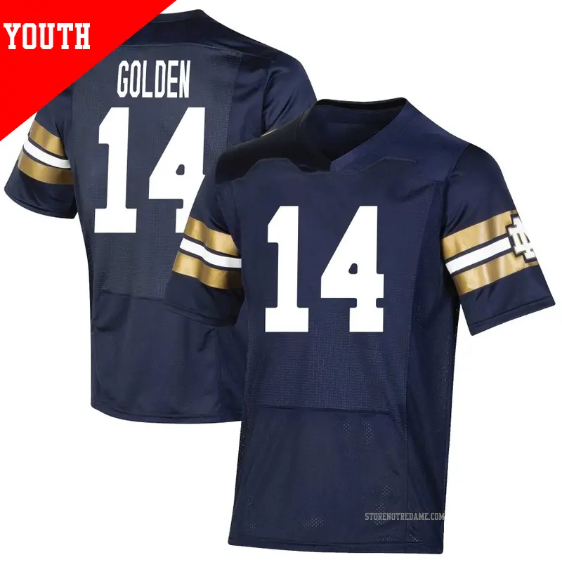 Youth ＃14 Dallas Golden Notre Dame Fighting Irish Premier Navy Replica 2021 Shamrock Series Football Jersey