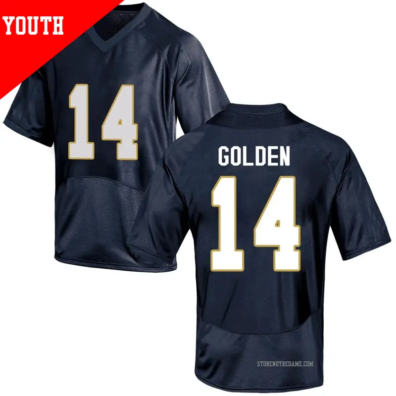 Youth ＃14 Dallas Golden Notre Dame Fighting Irish Replica Navy Blue Football College Jersey