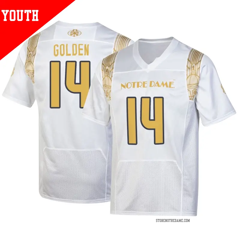 Youth ＃14 Dallas Golden Notre Dame Fighting Irish Replica White 2022 Shamrock Series Jersey