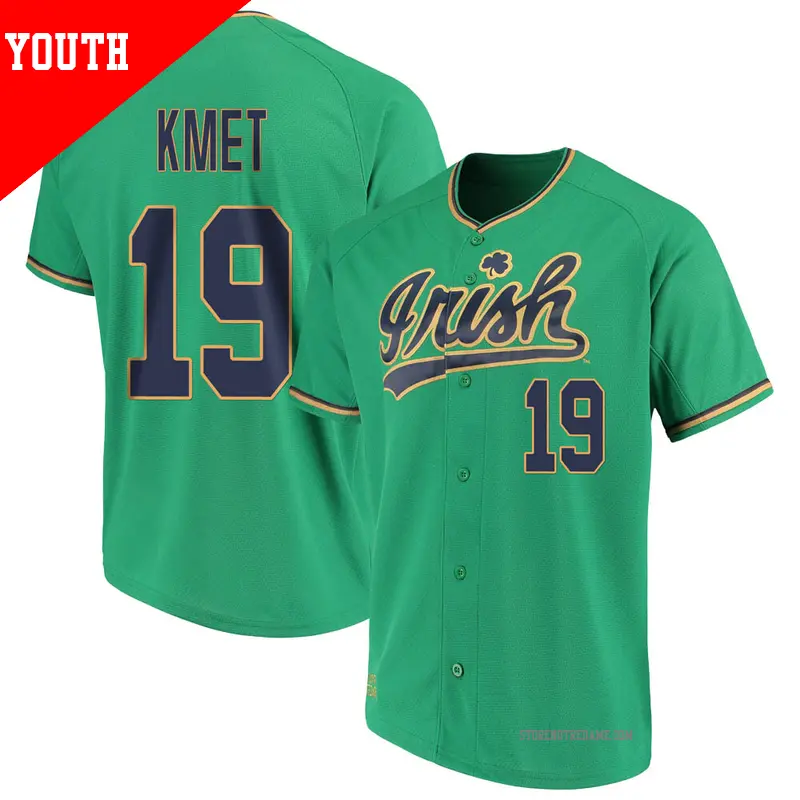 Youth ＃19 Casey Kmet Notre Dame Fighting Irish Replica Green Performance Baseball Jersey