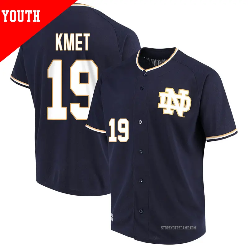 Youth ＃19 Casey Kmet Notre Dame Fighting Irish Replica Navy Performance Baseball Jersey