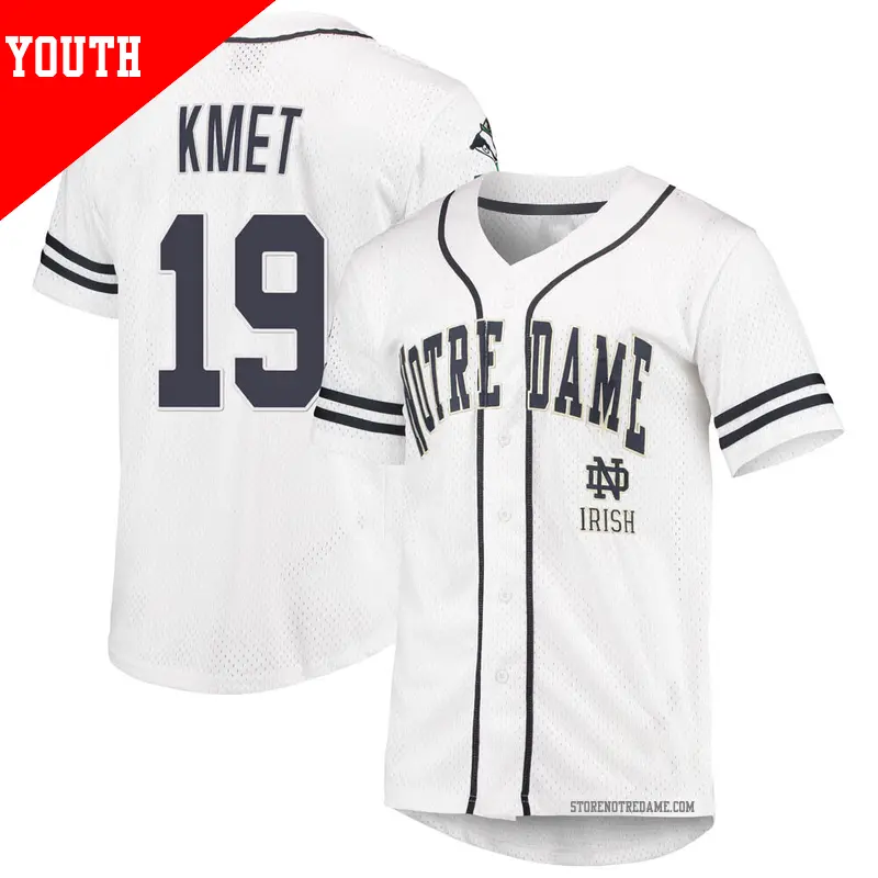 Youth ＃19 Casey Kmet Notre Dame Fighting Irish Replica White/Navy Colosseum Free Spirited Baseball Jersey