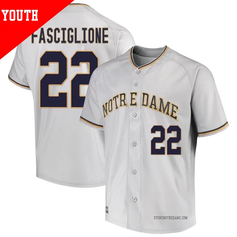 Youth ＃22 Peter Fasciglione Notre Dame Fighting Irish Replica Gray Performance Baseball Jersey