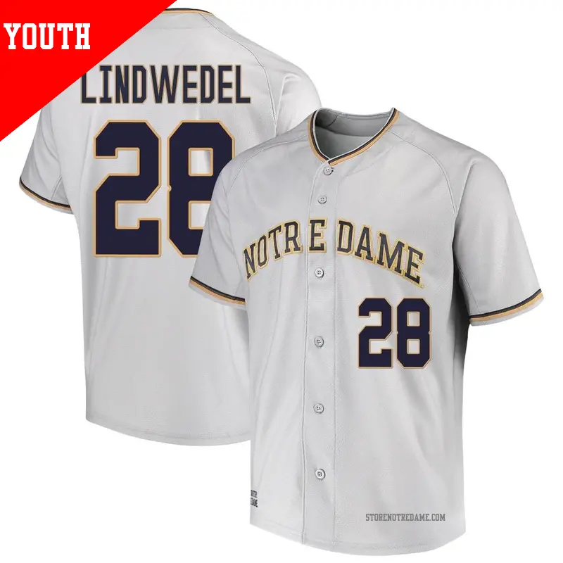 Youth ＃28 Tony Lindwedel Notre Dame Fighting Irish Replica Gray Performance Baseball Jersey