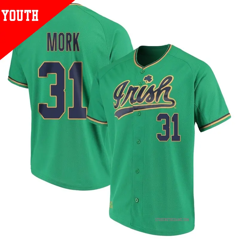 Youth ＃31 Keenan Mork Notre Dame Fighting Irish Replica Green Performance Baseball Jersey