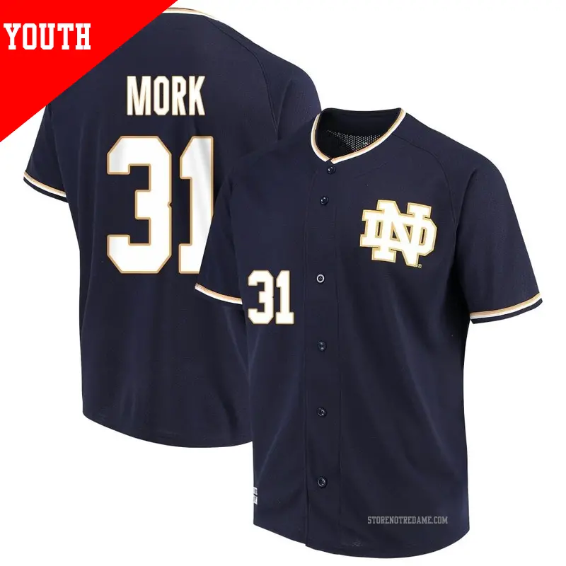 Youth ＃31 Keenan Mork Notre Dame Fighting Irish Replica Navy Performance Baseball Jersey