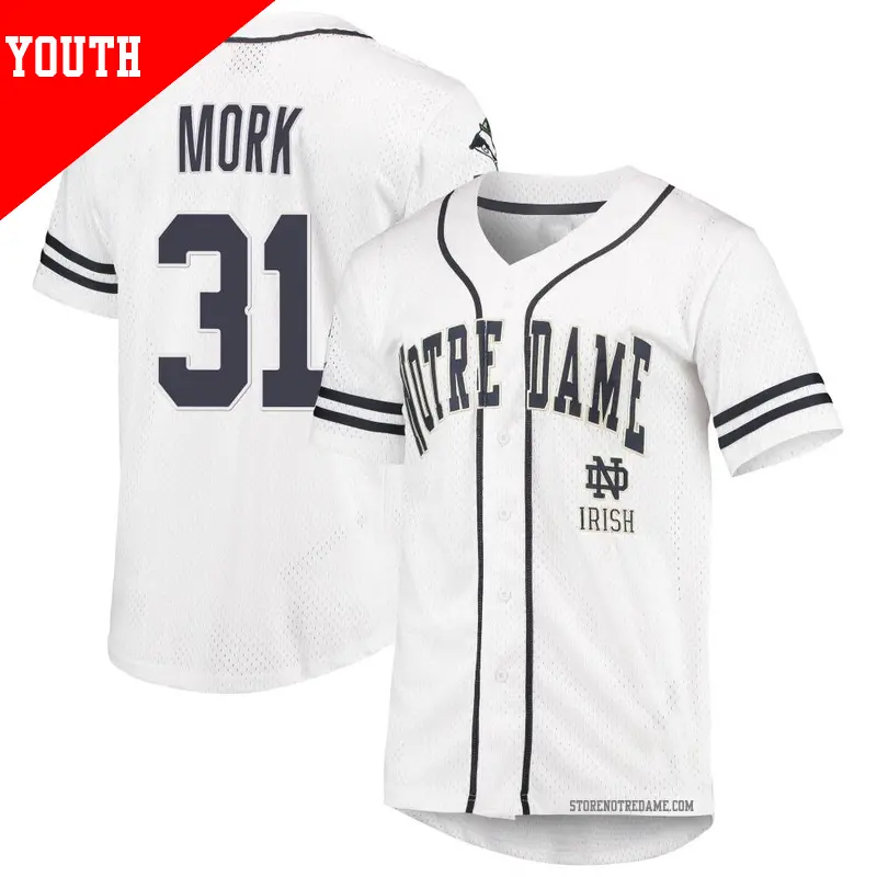 Youth ＃31 Keenan Mork Notre Dame Fighting Irish Replica White/Navy Colosseum Free Spirited Baseball Jersey