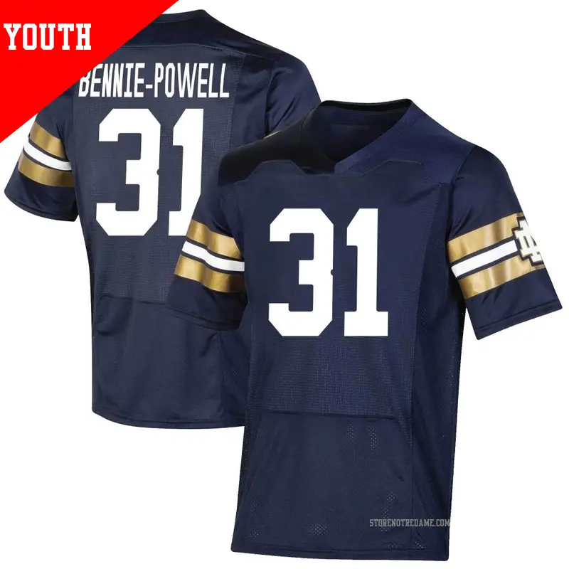 Youth ＃31 Taebron Bennie-Powell Notre Dame Fighting Irish Premier Navy Replica 2021 Shamrock Series Football Jersey