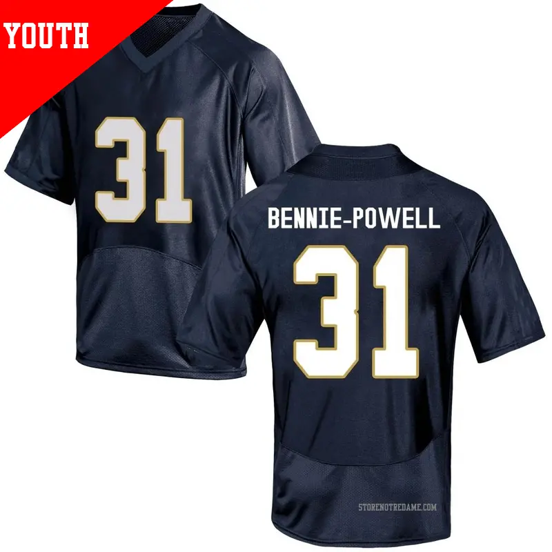 Youth ＃31 Taebron Bennie-Powell Notre Dame Fighting Irish Replica Navy Blue Football College Jersey