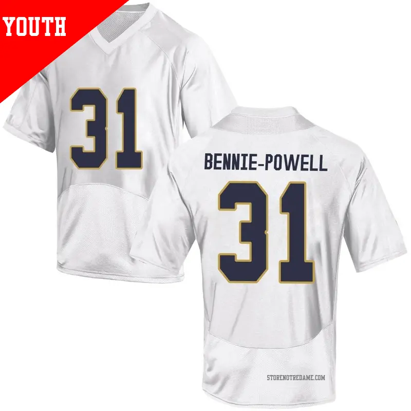 Youth ＃31 Taebron Bennie-Powell Notre Dame Fighting Irish Replica White Football College Jersey