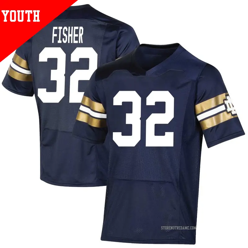 Youth ＃32 Justin Fisher Notre Dame Fighting Irish Premier Navy Replica 2021 Shamrock Series Football Jersey