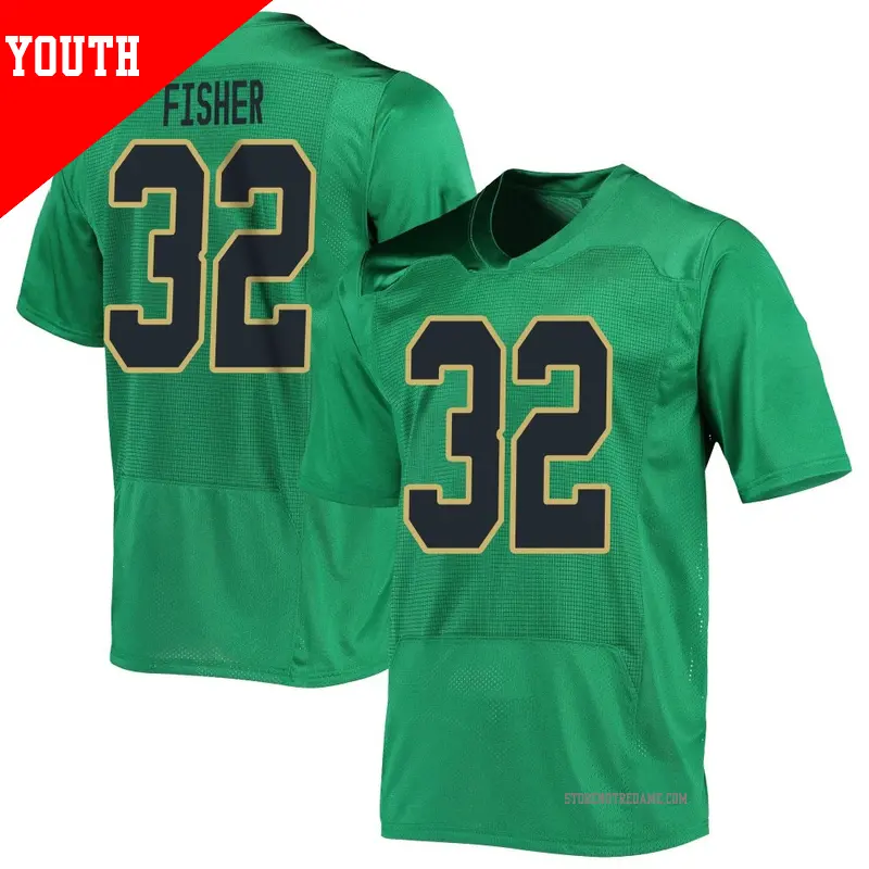 Youth ＃32 Justin Fisher Notre Dame Fighting Irish Replica Green Football Jersey