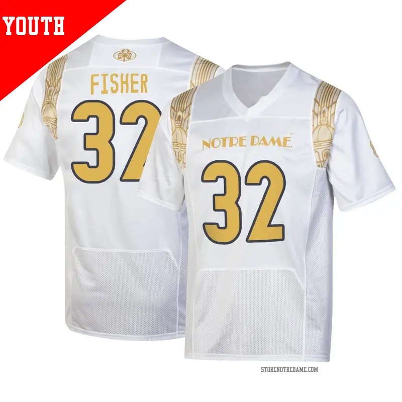 Youth ＃32 Justin Fisher Notre Dame Fighting Irish Replica White 2022 Shamrock Series Jersey