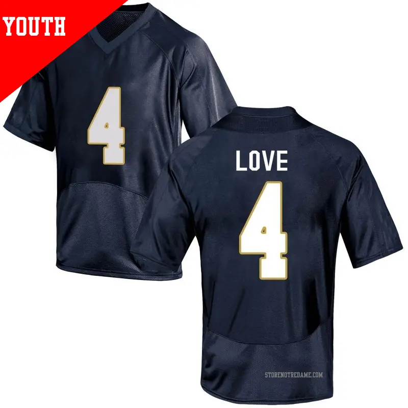 Youth ＃4 Jeremiyah Love Notre Dame Fighting Irish Replica Navy Blue Football College Jersey