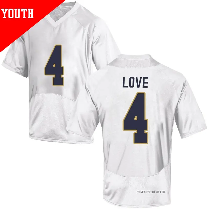 Youth ＃4 Jeremiyah Love Notre Dame Fighting Irish Replica White Football College Jersey