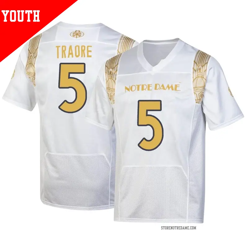 Youth ＃5 Boubacar Traore Notre Dame Fighting Irish Replica White 2022 Shamrock Series Jersey