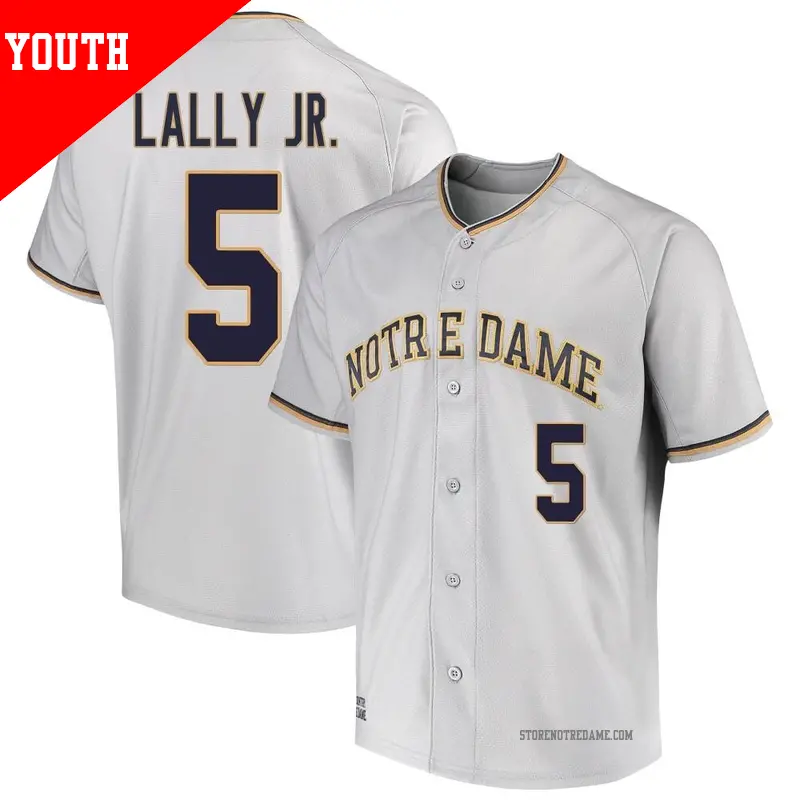 Youth ＃5 David Lally Jr. Notre Dame Fighting Irish Replica Gray Performance Baseball Jersey