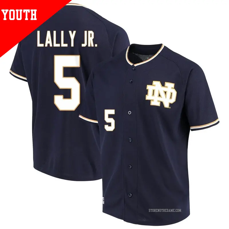 Youth ＃5 David Lally Jr. Notre Dame Fighting Irish Replica Navy Performance Baseball Jersey