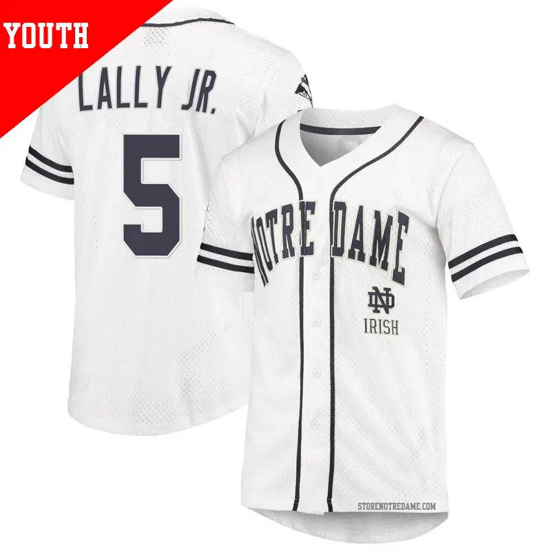 Youth ＃5 David Lally Jr. Notre Dame Fighting Irish Replica White/Navy Colosseum Free Spirited Baseball Jersey