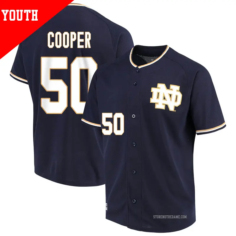 Youth ＃50 Sammy Cooper Notre Dame Fighting Irish Replica Navy Performance Baseball Jersey