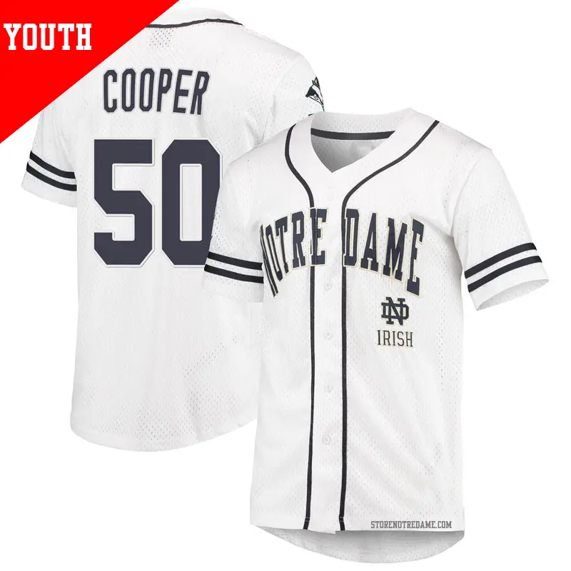 Youth ＃50 Sammy Cooper Notre Dame Fighting Irish Replica White/Navy Colosseum Free Spirited Baseball Jersey