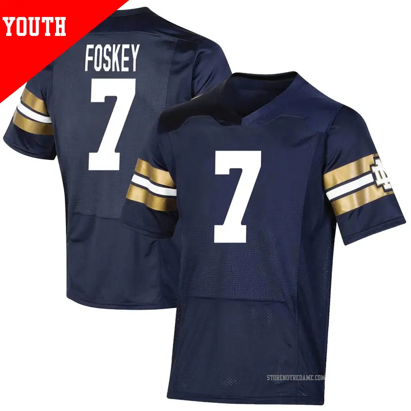 Youth ＃7 Isaiah Foskey Notre Dame Fighting Irish Premier Navy Replica 2021 Shamrock Series Football Jersey