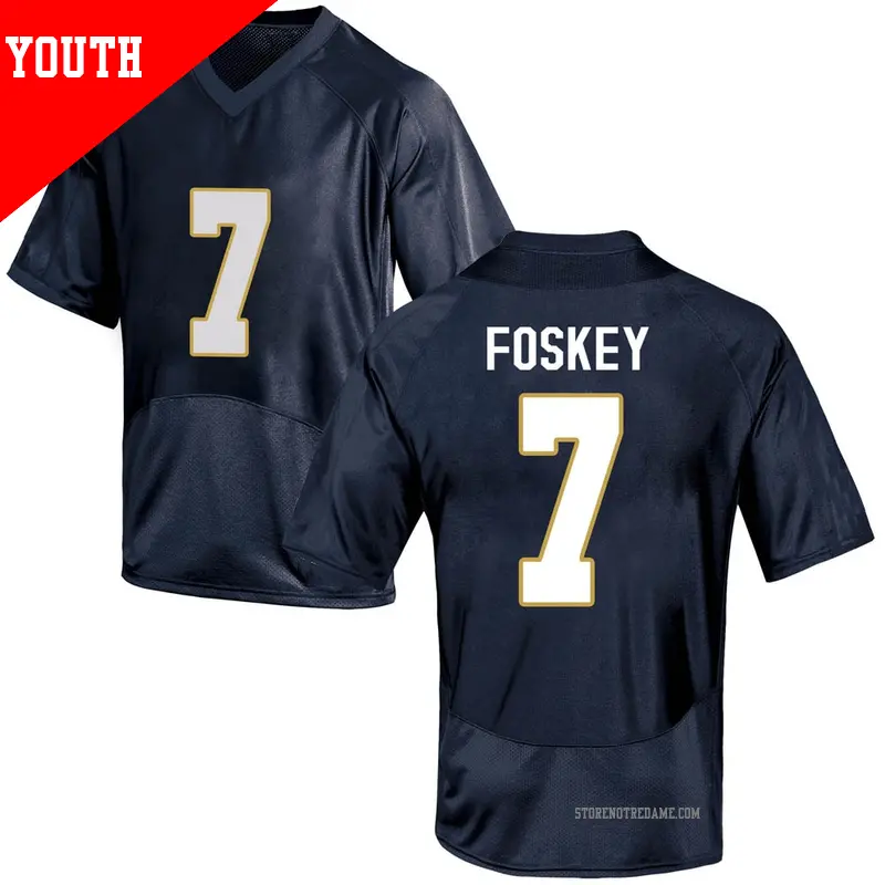 Youth ＃7 Isaiah Foskey Notre Dame Fighting Irish Replica Navy Blue Football College Jersey