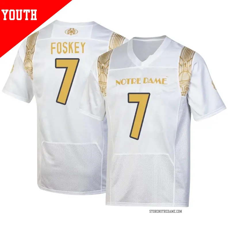 Youth ＃7 Isaiah Foskey Notre Dame Fighting Irish Replica White 2022 Shamrock Series Jersey