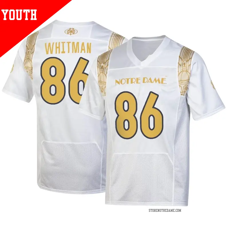 Youth ＃86 Alex Whitman Notre Dame Fighting Irish Replica White 2022 Shamrock Series Jersey